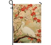 Élégant drapeau de jardin héron blanc, bannière florale rouge pour décoration d'intérieur, drapeau double face en toile de jute pour décoration de pelouse extérieure de printemps, 30,5 x 45,7 cm