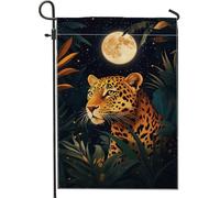 Élégant drapeau de jardin léopard, drapeaux de décoration de maison de chat sauvage africain doré, décoration double face, idéal pour l'affichage de pelouse de printemps et d'été, 12x18