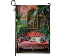 Élégant drapeau de jardin léopard, pêche vivante, animal sauvage, bannière de jardin, bannière de jardin, drapeau double face en toile de jute pour décoration de pelouse extérieure, 30,5 x 45,7 cm