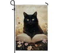 Élégant drapeau de jardin pour chat, magnifique drapeau floral pour décoration d'intérieur pour le printemps et l'été, drapeau de cour double face en toile de jute pour pelouse extérieure et