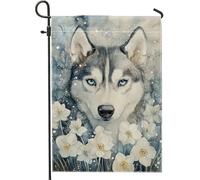 Élégant drapeau de jardin renard d'hiver, décoration extérieure florale bleue, décoration saisonnière, œuvre d'art double face pour fête et pelouse, 30,5 x 45,7 cm