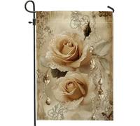 Élégant drapeau de jardin rose beige, décoration florale pour le printemps et l'été, bannière double face pour décoration de pelouse extérieure, drapeau de cour de style vintage, 30,5 x 45,7 cm