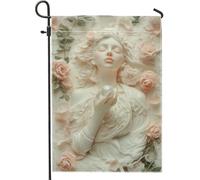 Élégant drapeau floral de jardin, bannière de décoration saisonnière de roses de pêche douce, bannière de décoration d'intérieur, drapeau double face en toile de jute pour décoration extérieure