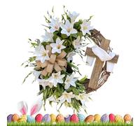 Elegant Easter Wreath, White Lily Cross, 40x40x8cm Front Door Decor with Floral Accent, Lightweight Holiday Ornament, Spring Decoration with Charming Style, Home Display for Entryway Kitchen