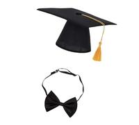 Élégant ensemble bonnet de remise de diplôme et nœud papillon avec pompons jaunes pour les fêtes et les photos en tissu confortable pour chien