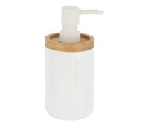 Élégant ensemble d'accessoires de salle de bain avec accents en bambou - 5 pièces - Gobelet à brosse à dents, distributeur de savon, brosse WC, pot en coton et porte-savon (blanc, distributeur de