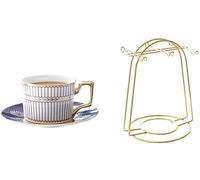 Élégant ensemble de 6 tasses à thé européennes en céramique avec soucoupes et porte-tasses pour goûter élégantes et décoration de cuisine pour les amateurs de thé
