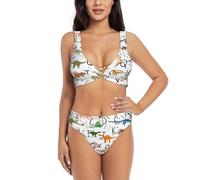 Élégant ensemble de bikini d'apprentissage des lettres de l'alphabet avec dinosaures pour femmes, maillot de bain divisé, short et haut, sports nautiques, été, Noir , XL