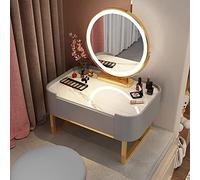 Élégant ensemble de coiffeuse de 80 cm avec miroir LED à intensité variable et tabouret de maquillage et tiroirs de rangement - Table de maquillage élégante grise et noire pour décoration de chambre à
