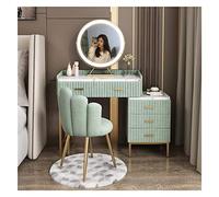 Élégant ensemble de coiffeuse de maquillage avec miroir éclairé à DEL, miroir rond à intensité variable, 5 tiroirs, coiffeuse élégante pour chambre à coucher, parfait pour les amateurs de beauté