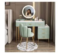 Élégant ensemble de coiffeuse de maquillage avec miroir éclairé à DEL, miroir rond à intensité variable, 5 tiroirs, meuble de chambre élégant, coiffeuse parfaite pour les femmes