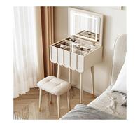 Élégant ensemble de coiffeuse en bois blanc avec miroir rabattable et tabouret - Bureau de maquillage peu encombrant pour meubles de chambre à coucher et dressing
