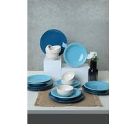 Élégant ensemble de dîner en céramique 18 pièces, bleu et blanc, 100% antibactérien, facile à nettoyer, résistant aux chocs thermiques, passe au lave-vaisselle et au micro-ondes, parfait pour toutes