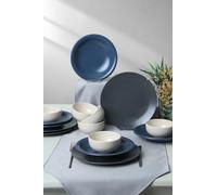 Élégant ensemble de dîner en céramique 18 pièces, bleu et blanc, 100% antibactérien, facile à nettoyer, résistant aux chocs thermiques, passe au lave-vaisselle et au micro-ondes, parfait pour toutes