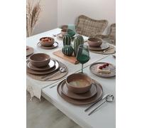 Élégant ensemble de dîner en céramique 18 pièces, taupe | 100% antibactérien, facile à nettoyer, résistant aux chocs thermiques | Passe au lave-vaisselle et au micro-ondes, parfait pour toutes les