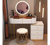 Élégant ensemble de maquillage à écran tactile avec luminosité réglable 3 couleurs avec tabouret, décoration de chambre à coucher, style simple pour femme