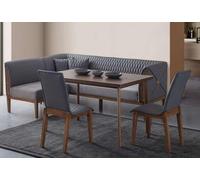Élégant ensemble de salle à manger gris Table de salle à manger brune 2x chaises Banc