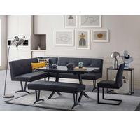 Élégant ensemble de salle à manger noir en cuir bancs de coin de luxe chaises