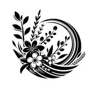 élégant et floral avec un motif circulaire comportant des fleurs détaillées, des baies et des feuilles, idéal Stickers muraux 42x44.4cm Embellissement mural Noir