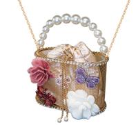 Elegant Evening Handbags with Pearls Strass Bucket Bag Crystal Clutches Purses For Wedding Party Small Toted Bag Gift Evening Clutches Purses