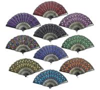 élégant éventail Portable coloré et Pliable Innilife - Broderie Artisanale, à Motifs de Fleurs, Plumes de Paon, Paillettes