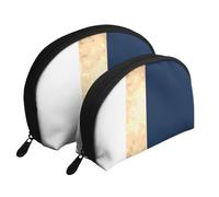 Élégant Faux Or Bleu Marine Rayures Blanches Accent, Trousse de Maquillage Coquille Femme Petit Porte-Monnaie Trousse de Toilette Trousse à cosmétiques 2 pièces