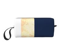 Élégant Faux Or Bleu Marine Rayures Blanches Accent, Trousse de Maquillage Trousse à cosmétiques Trousse de Toilette de Voyage Portable Pochette de Maquillage