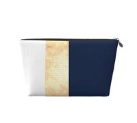 Élégant Faux Or Bleu Marine Rayures Blanches Accent, Trousse de Toilette Trousse de Maquillage Sac à cosmétiques Trousse de Toilette de Voyage Portable