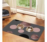Élégant Faux Rose doré Blush Rose Cercles Noirs,Tapis d'alimentation pour Animaux de Compagnie, Sets de Table en Cuir PU pour Chats et Chiens,40x60cm