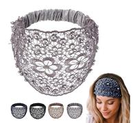 Elegant Floral Beaded Wide Headbands for Women, Lace Band with Bead, Fashionable Hair Accessories, for All Head Shapes (Gray, one size)