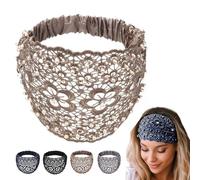 Elegant Floral Beaded Wide Headbands for Women, Lace Band with Bead, Fashionable Hair Accessories, for All Head Shapes (Coffee, one size)