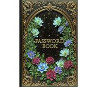 Elegant Floral Password Book with Gold Frame - Romantic Roses, Lilies & Clematis on Black Background - A-Z Tabs, Large Print, Stylish Organizer by Volumani N