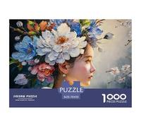 Elegant Girl with Flowers Crown 1000 Pièces Carton Premium Coffret De Puzzles Blooming Peony Stimulant Et Éducatif Jeu Familial Puzzles As Birthday Gifts 70x50cm/1000pcs