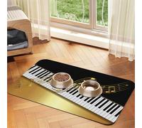 Elegant Gold Notes Piano Key Black,Waterproof Pet Feeding Mat,PU Leather Placemats for Cat Dog Water Bowl,Food Mats,30x45cm