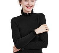 Elegant Half Turtleneck Knitted Sweater for Woman Autumn Winter Fungus Edge Chic Design Pullovers Simple Waist Cinched Base Tops(Color 02,XL)