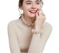 Elegant Half Turtleneck Knitted Sweater for Woman Autumn Winter Fungus Edge Chic Design Pullovers Simple Waist Cinched Base Tops(Color3,XL)