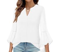 Élégant Haut à Paillettes Femmes Manches 3/4 T-shirt Blouse Bronze scintillant Fluide Multicouche Maille Tunique Col en V Pull Brillant Paillettes Clubwear, Blanc., XXL