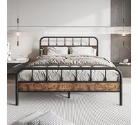 Elegant Home Products Cadre de lit classique en métal avec tête de lit et pied de lit en bois - En acier robuste - S'adapte parfaitement au matelas - Assemblage facile - Pas besoin de sommier