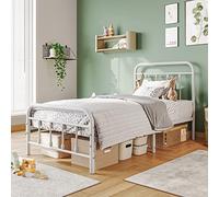 Elegant Home Products Cadre de lit vintage avec tête de lit et pied de lit, cadre de lit plateforme en métal robuste avec support à lattes en acier (lit simple, blanc)