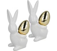 Elégant lapin de Pâques en céramique avec oeuf doré, figurine décorative, blanc & or, 13cm, Set 2pc