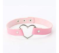 Elegant Leather Punk Heart Studded Choker Necklace Rivet Buckle Collar Necklace Gift for Women Jewelry,Colour:Red (Color : Pink)
