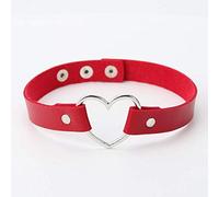 Elegant Leather Punk Heart Studded Choker Necklace Rivet Buckle Collar Necklace Gift for Women Jewelry,Colour:Red (Color : Red)