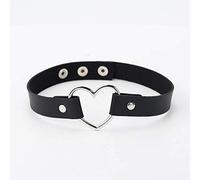 Elegant Leather Punk Heart Studded Choker Necklace Rivet Buckle Collar Necklace Gift for Women Jewelry,Colour:Red (Color : Black)