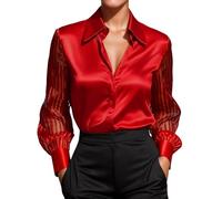 Élégant, Locker geschnittene Satinbluse mit Langen Ärmeln für den Herbst - Ein vielseitiges, einfarbiges Oberteil in Unifarben., rouge, M