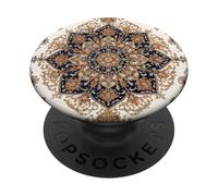 Élégant médaillon Floral Vintage Motif Mandala Persan Bleu Marine et doré PopSockets PopGrip Adhésif
