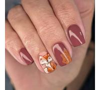 Élégant motif d'écureuil rouge-brun Presse sur ongles avec motifs d'érable Durabilité Plastique Faux ongles pour femmes Faux ongles d'érable