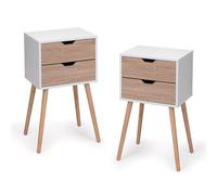 Élégant nichoir avec 2 tiroirs pour salon Zed, pieds en bois massif, confort et style améliorés, poisson noyer blanc - Parfait pour la décoration de la chambre.