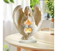 Élégant ornement d'ange en prière, en acrylique, avec figurine d'ange gracieuse, motifs de cœur, décoration plate 2D, avec socle, idéal pour les décorations de famille, souvenirs et cadeaux