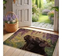 Élégant paillasson noir pour chien de laboratoire, tapis d'entrée floral printanier pour extérieur et intérieur, décoration respectueuse des animaux, caoutchouc imperméable, antidérapant, facile à