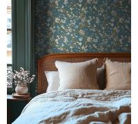 Élégant Papier Avec Kirschblütenmotiv, Fine Structure - Bleu, Or, Crème